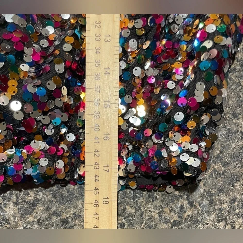 FULLY SEQUINED RAINBOW COLORED Cropped Blouse Sz XL Retro 70s Inspired Disco
